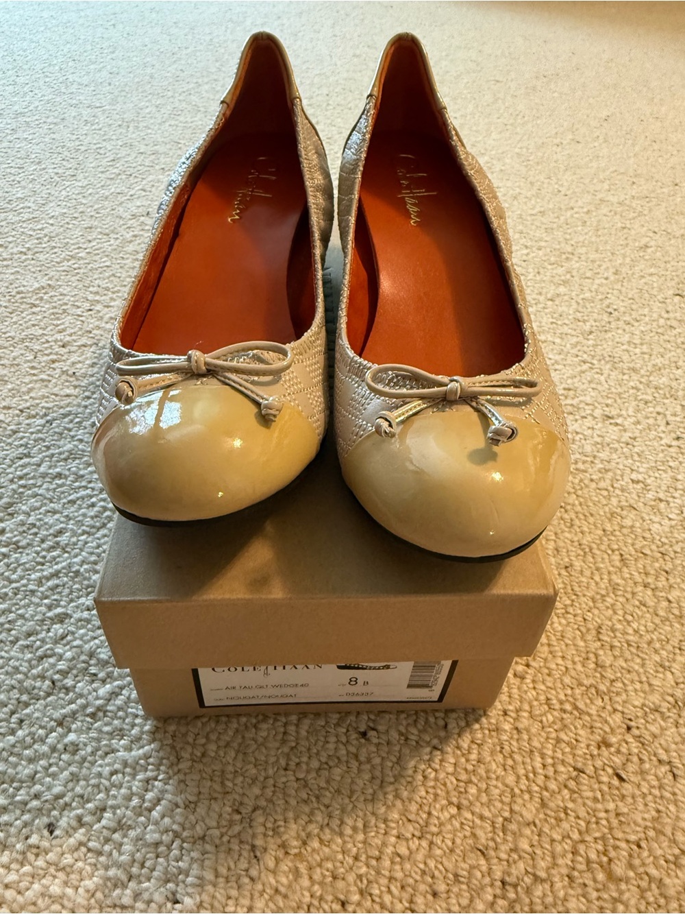 NIB Women’s Cole Haan Cream Patent Toe Ballet Flats, Air Tali Nike, Size 8